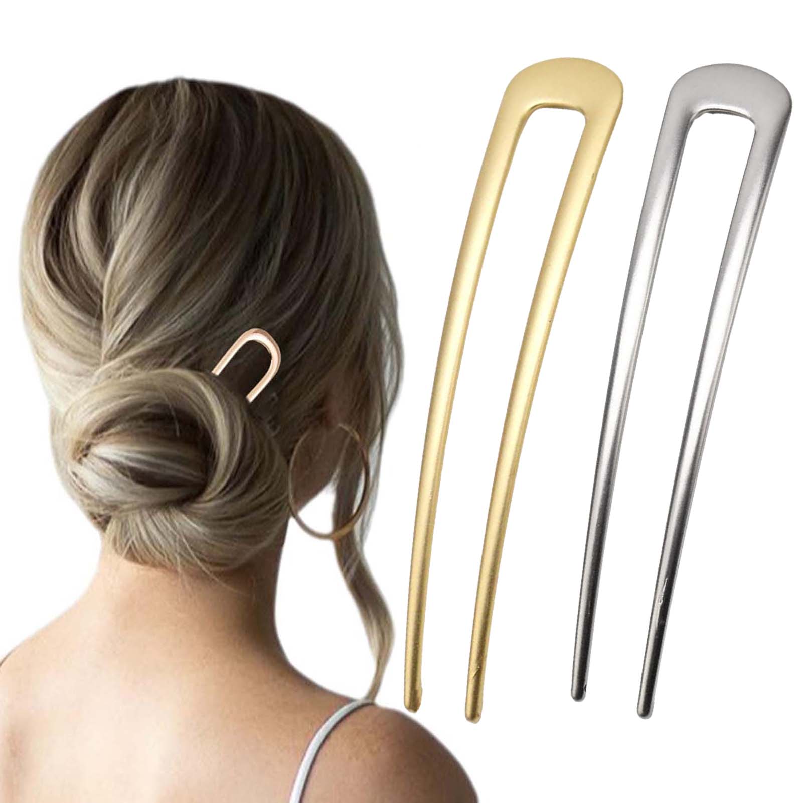Women Accessories On Sale - フランス製U字型ヘアピン ヴィンテージメタルヘアフォークスティック 女性用 厚い髪用スタイリングアクセサリー ゴールドシルバーカラー バンツール