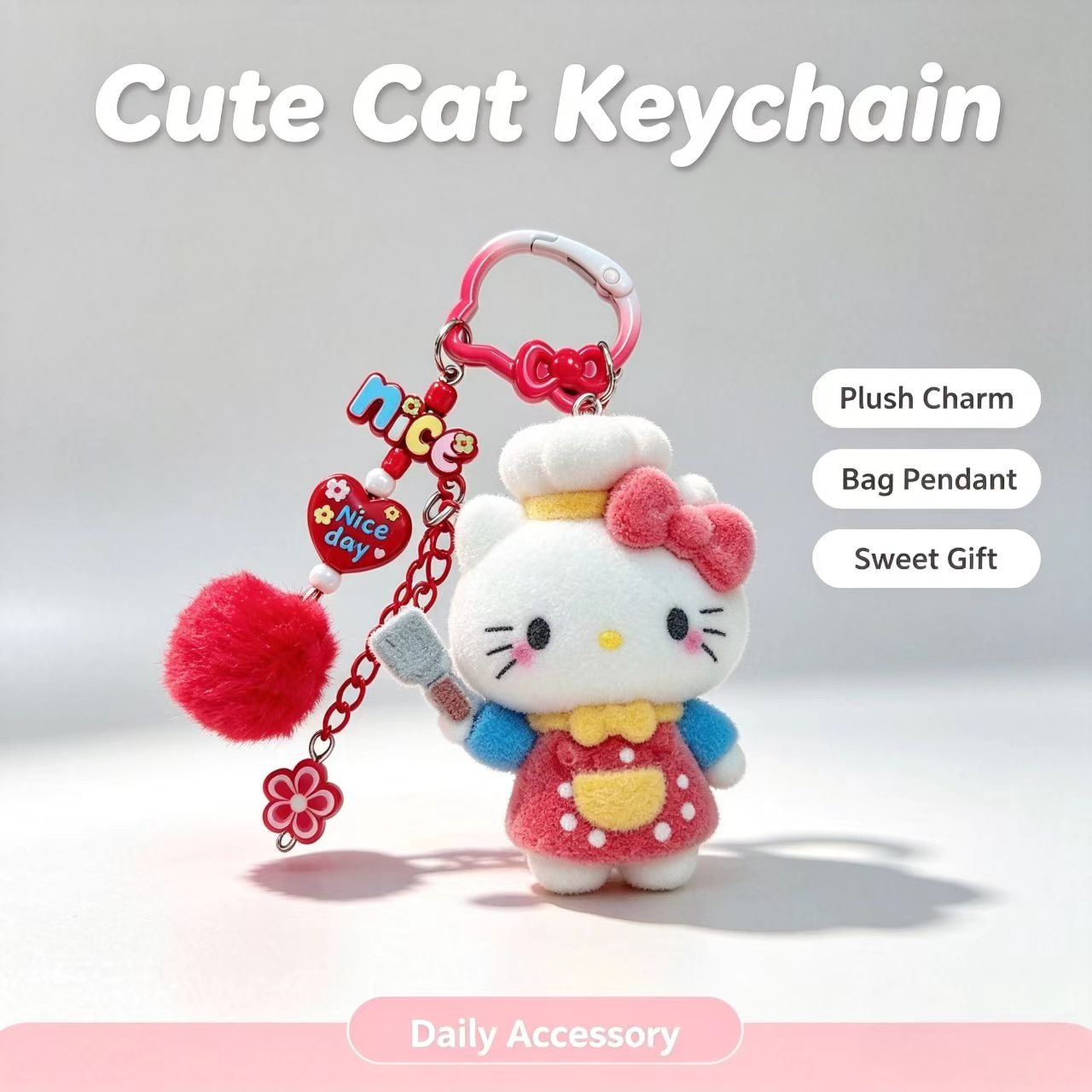 Women'S Key Accessories - ファッションフロック猫キーホルダーかわいいシェフフィギュアバッグアクセサリーポンポンペンダント女性ファッションキーリングギフト