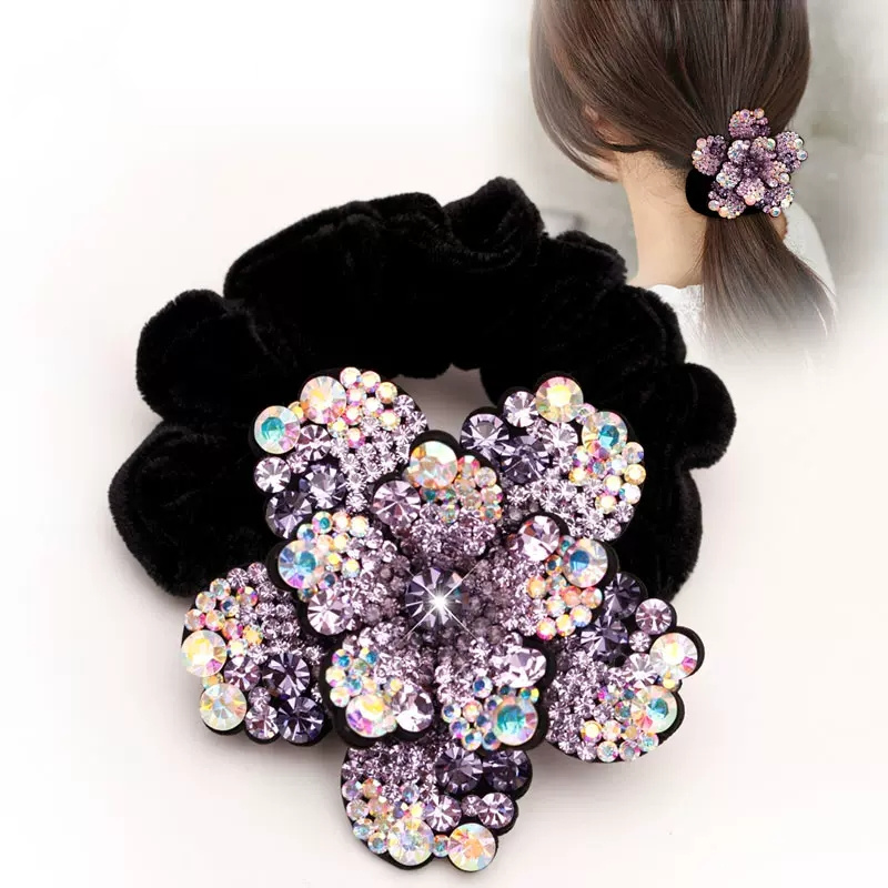 Hair Tie Velvet - 女性ラインストーンシュシュベルベット弾性ヘアバンド花のヘアロープリングポニーテールホルダークリスタル帽子ヘアアクセサリー