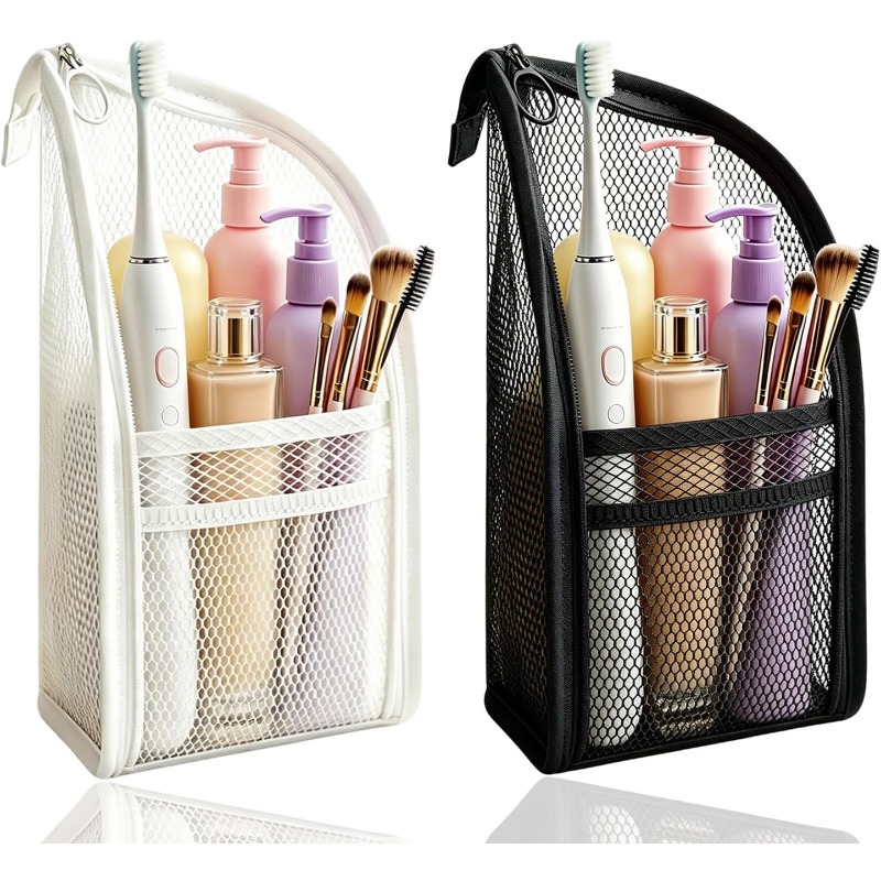 Women Accessories Organizer - メッシュトイレタリーバッグ 通気性 速乾性 縦型歯ブラシホルダー 化粧品オーガナイザー 旅行