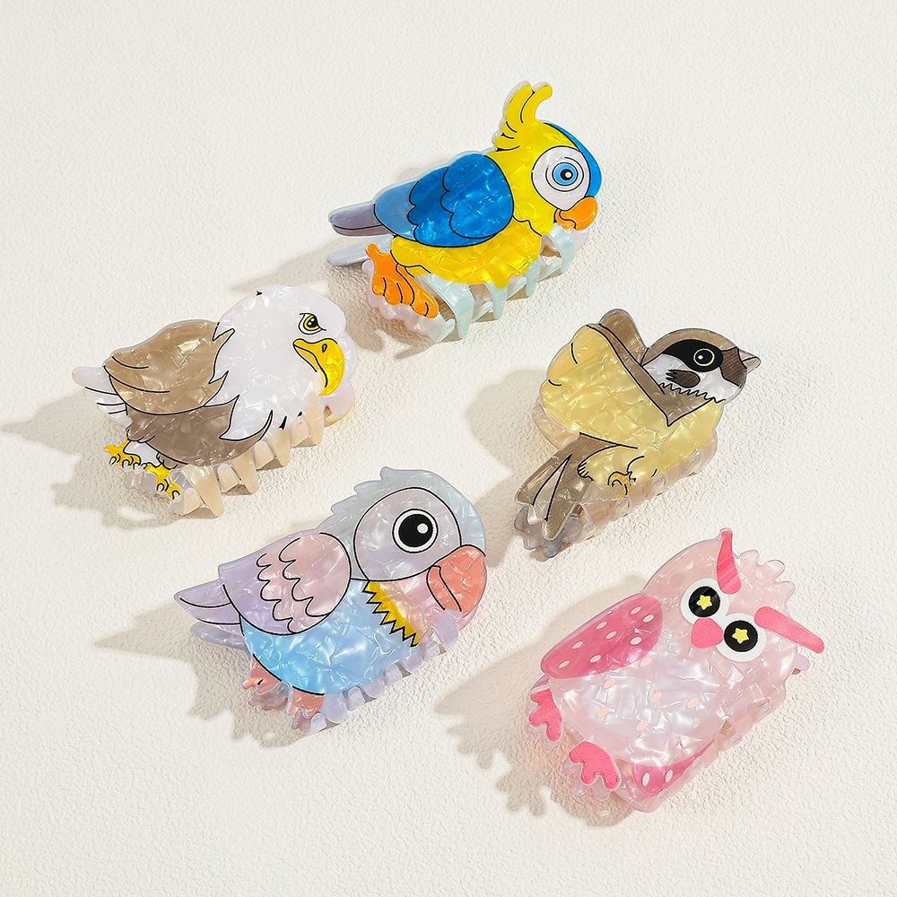 Women'S Eagles Accessories - かわいい漫画の鳥アクリルヘアクリップかわいいオウムフクロウイーグルサメクリップ女性ファッションヘアアクセサリー