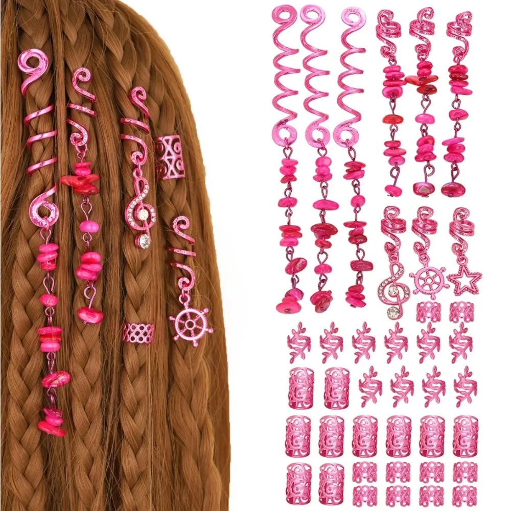 Women'S Viking Accessories - 女性用ピンクバイキングスパイラルビーズ,10個,3Dチャーム,ヘアチューブ,ブレード,ドレッドヘア,ビーズ,クリップ,リング,ジュエリー,スタイルアクセサリー