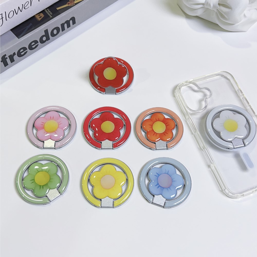 Women Accessories Dropshipping - 花型マグネット式折りたたみキックスタンド付きスマホリングホルダー、落下防止スマホグリップスタンド、iPhone・Samsung対応ユニバーサルデスクトップブラケット（新製品）