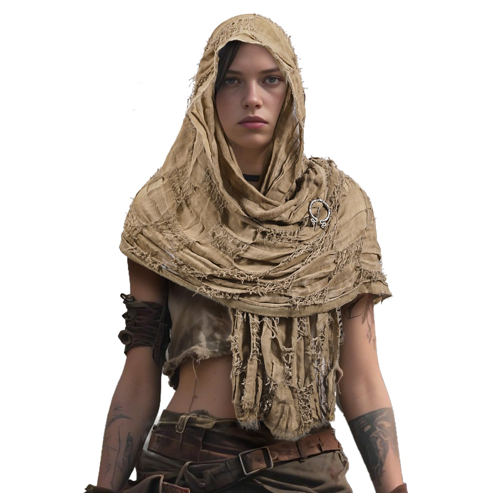 Women'S Viking Accessories - 砂丘コスチューム、ポストアポカリプティック、フード付きマント、砂漠スカーフ、ショール、カウル、ハーフケープ、中世バイキング衣装、男女兼用