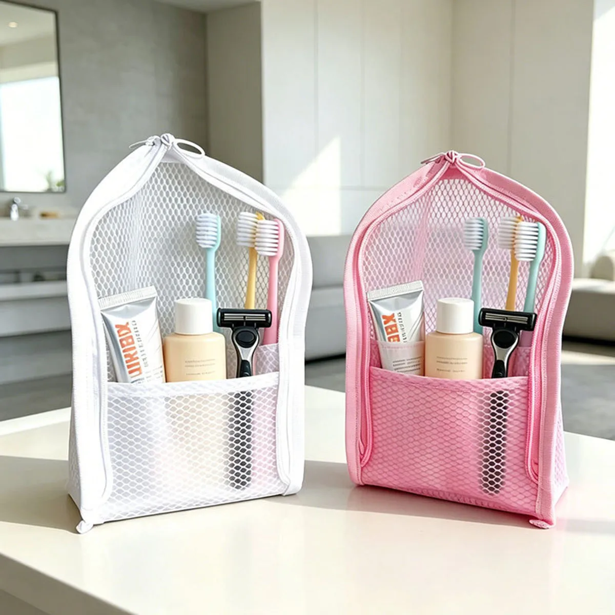 Women Accessories Organizer - 旅行用メッシュ製トイレタリーバッグ - 通気性・速乾性・防カビ性のある化粧品オーガナイザー（歯ブラシケース付き）