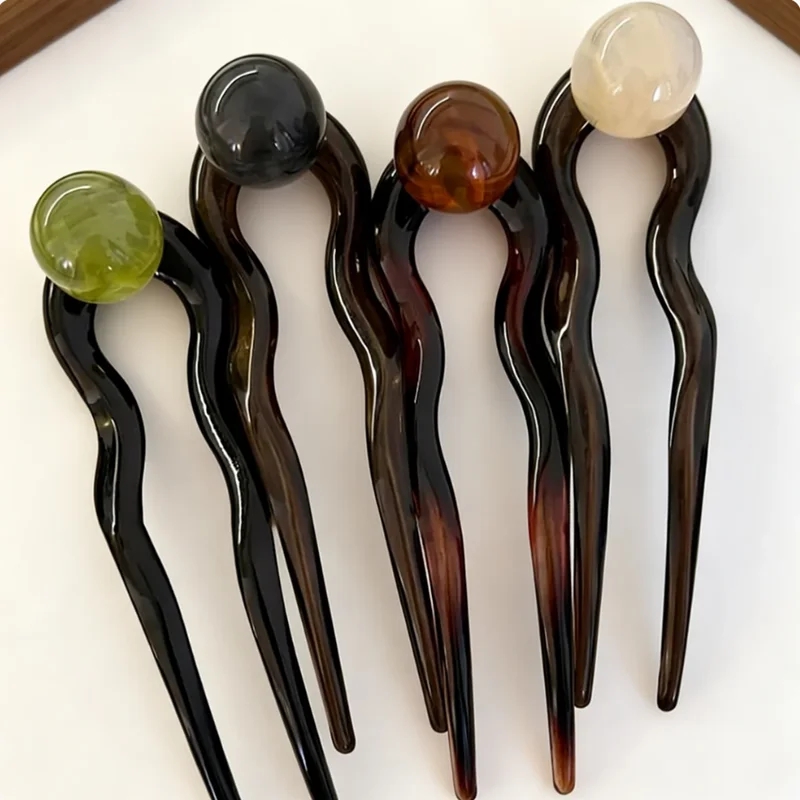 Pearl Hair Pin - ファッションカラーパール U 字型ヘアスティックヘアピンヘアフォークお団子甘いトレンディなアクリルヘアクリップ女性女の子ヘアアクセサリー