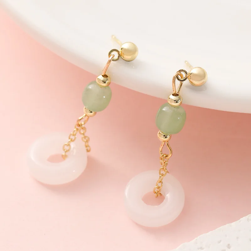 Women'S Ear Accessories - 天然本翡翠リングイヤリング石のお守りヴィンテージジュエリーギフト宝石イヤースタッドお守りチャーム幸運のアクセサリー
