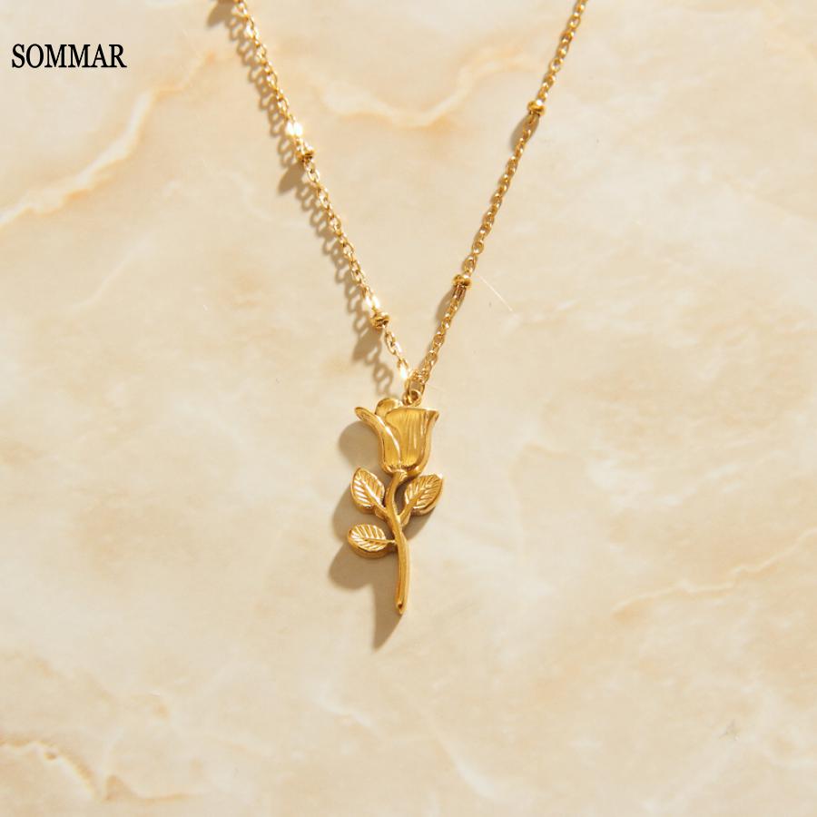 Women'S Accessories Online India - サムマー-女性のための金メッキのオンラインショッピングネックレス,高級ジュエリー,バラのペンダント,大きなネックレスアクセサリー