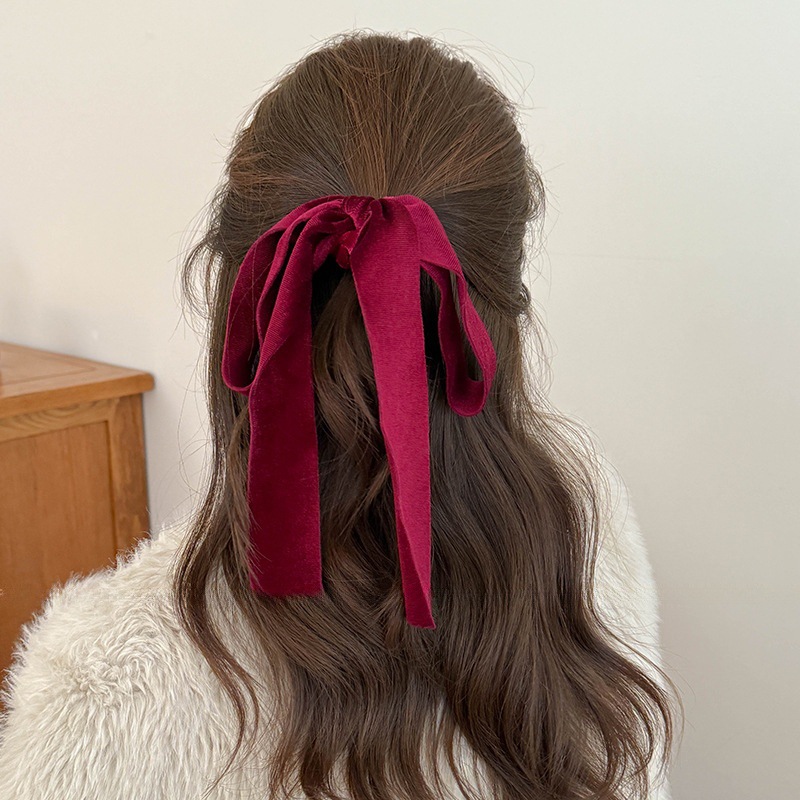 Hair Tie Velvet - かわいい赤黒ベルベットリボン弓シュシュ女性女の子弾性ヘアバンドアクセサリーネクタイヘアロープ頭飾り帽子飾り