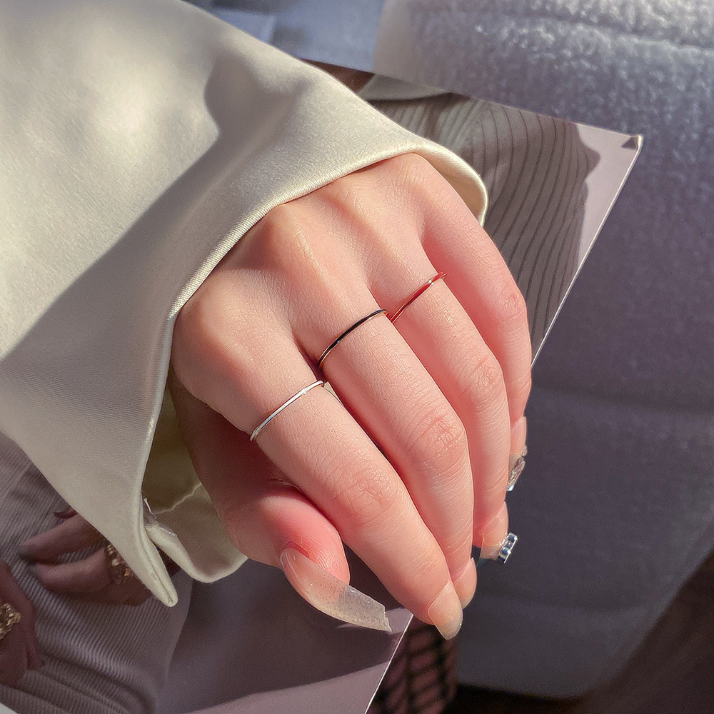 Wrap Ring Gold - チタン鋼ローズゴールドカラー1mm薄型リング レディース テールナックルフィンガーリング エナメルファッションジュエリー ラブリング サイズ5-13