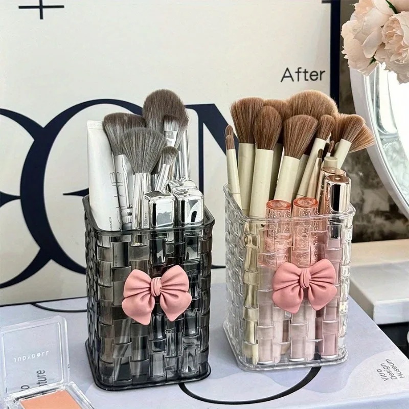 Women Accessories Organizer - 2個入り透明アクリル製アイブロウブラシ収納ボックス（リボン付き）- 化粧品オーガナイザー、文房具収納ボックス、ペンホルダー、ケース