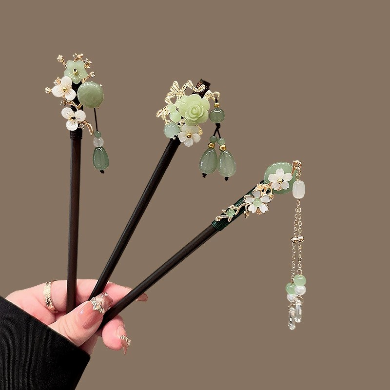Pearl Hair Pin - アンティーク木製ヘアピン女性のエレガントなヘアスティック新中国風のシンプルなチャイナドレスヘアピン帽子ジュエリーヘアアクセサリー