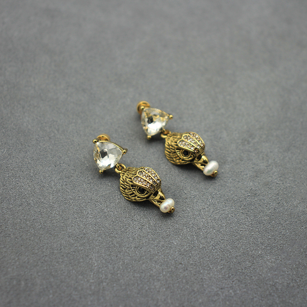 Women'S Eagles Accessories - ヴィンテージイーグルヘッドスタッドイヤリング淡水バロックパールダングルクリスタルペンダントジュエリーアクセサリー女性への誕生日プレゼント