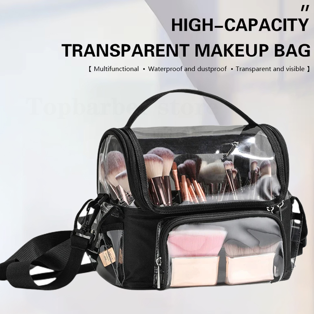 Women Accessories Organizer - メイクブラシホルダーバックパックメイクアップアーティストトラベルケースクリア防水化粧品オーガナイザーバッグ調節可能なストラップディバイダー付き