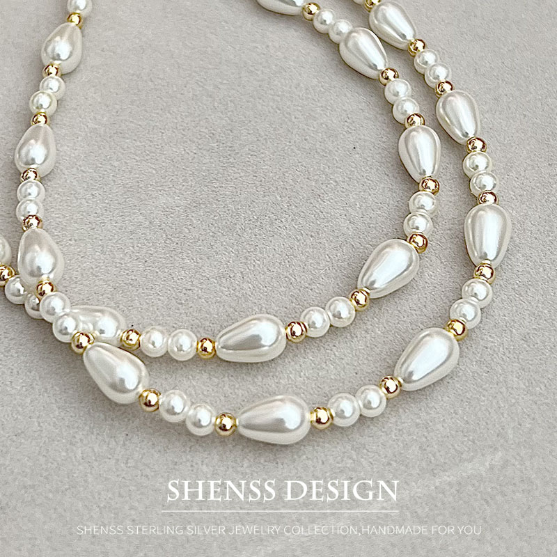 Women Accessories Dropshipping - エレガントなイミテーションパールウォータードロップネックレス銅メッキ14Kゴールドアクセサリー