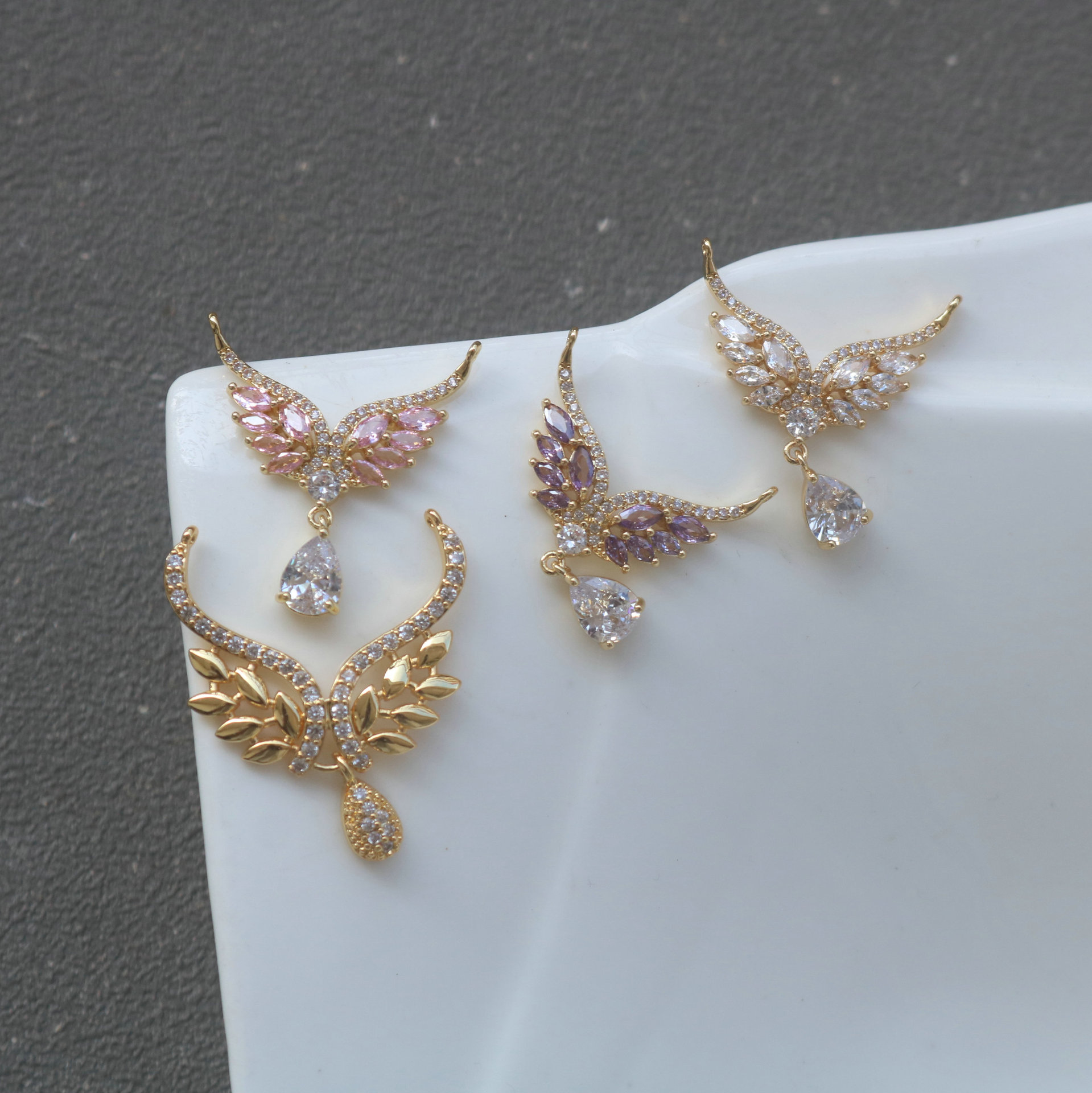 Women Accessories Dropshipping - 10 個/バッグ新色保存象嵌ジルコンホーンウィングウォータードロップペンダント DIY ジュエリーアクセサリー