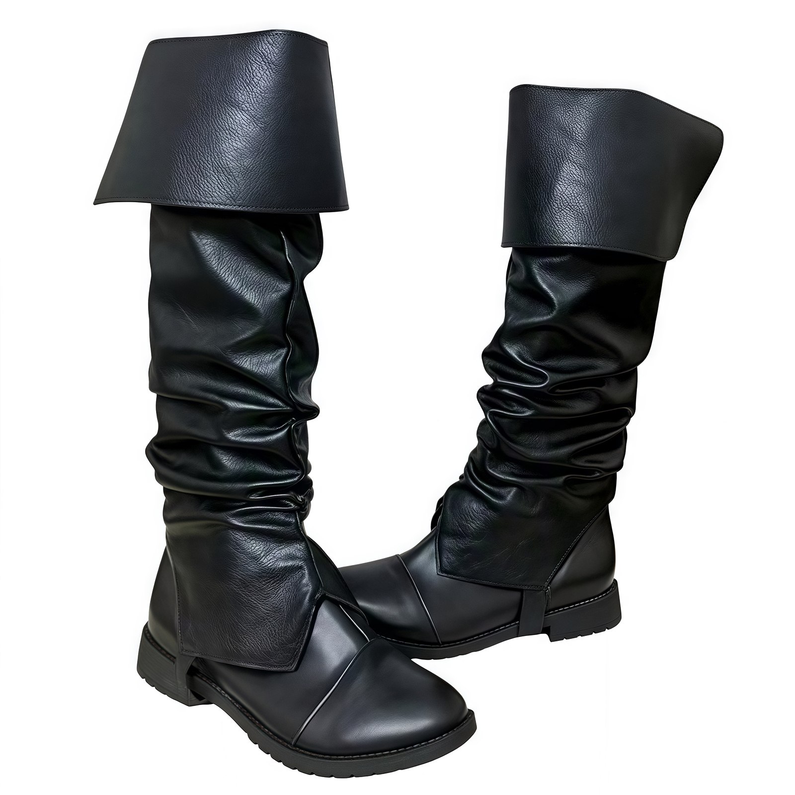 Women'S Viking Accessories - 中世の海賊ブーツカバー大人メンズレディースバイキングレッグカバープリーツブラックレザーゴシックブーツカバーハロウィンアクセサリー