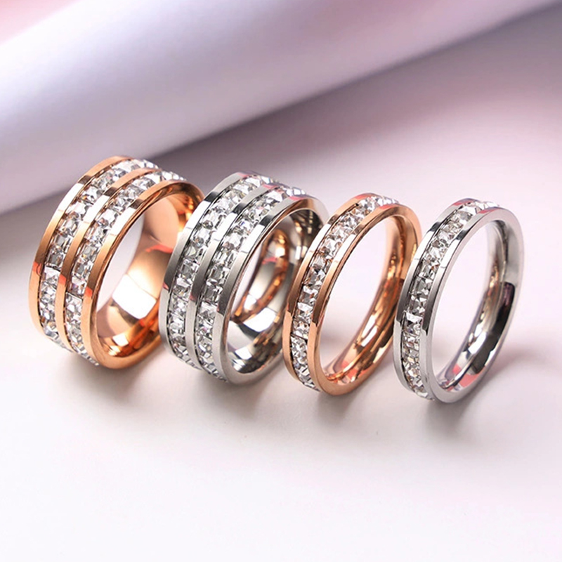 Wrap Ring Gold - 高級ローズゴールドカラー単一二列スクエアジルコンステンレス鋼リング女性のためのロマンチックな Engageme ウェディングパーティージュエリー