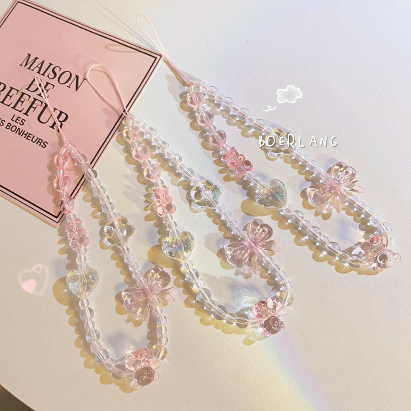 Women'S Key Accessories - 携帯電話ストラップキーホルダー女性女の子韓国ピンククマ蝶花電話ストラップチャームチェーンバッグカメラペンダントケース用