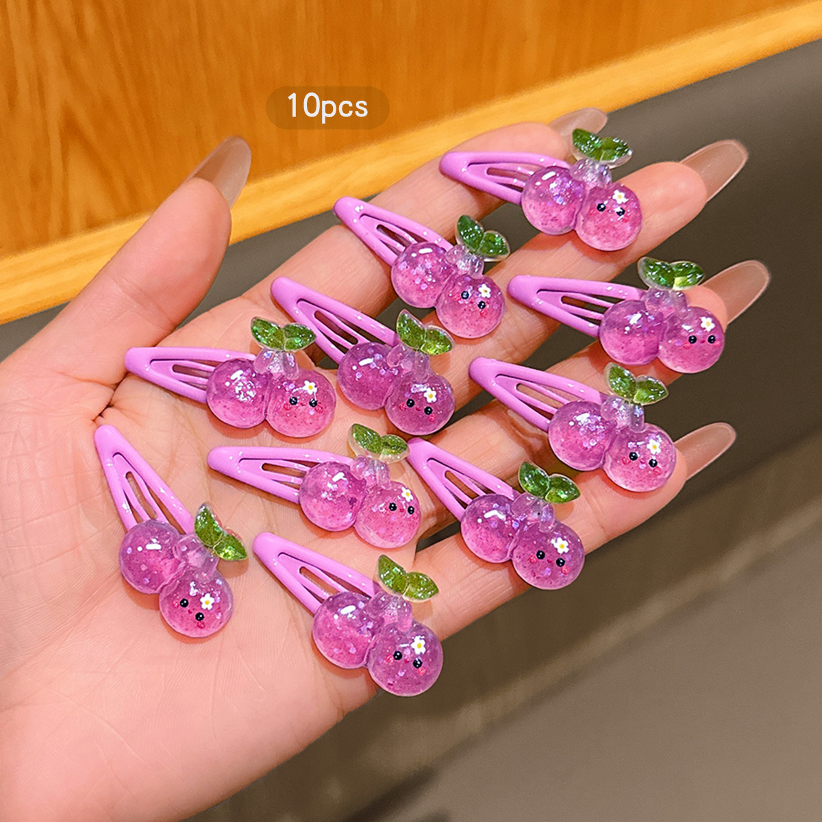 Women'S Affordable Accessories - 10個のパープルチェリーBBクリップ、スイートスタイルヘアクリップ、日常使用に最適、手頃な価格のヘアアクセサリー