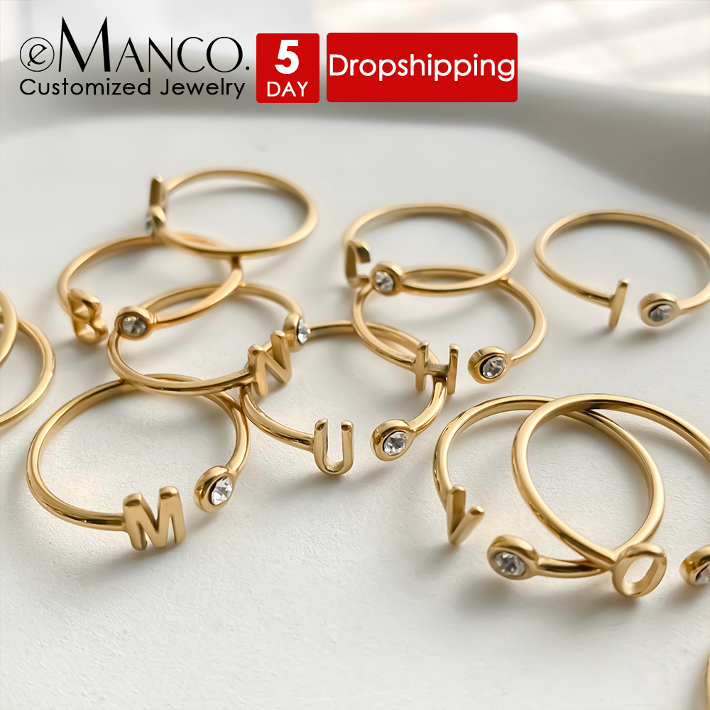 Wrap Ring Gold - EMancoカスタムオープンエンドリング カラフルな誕生石イニシャルリング ステンレススチール金メッキジュエリー ホリデーギフト