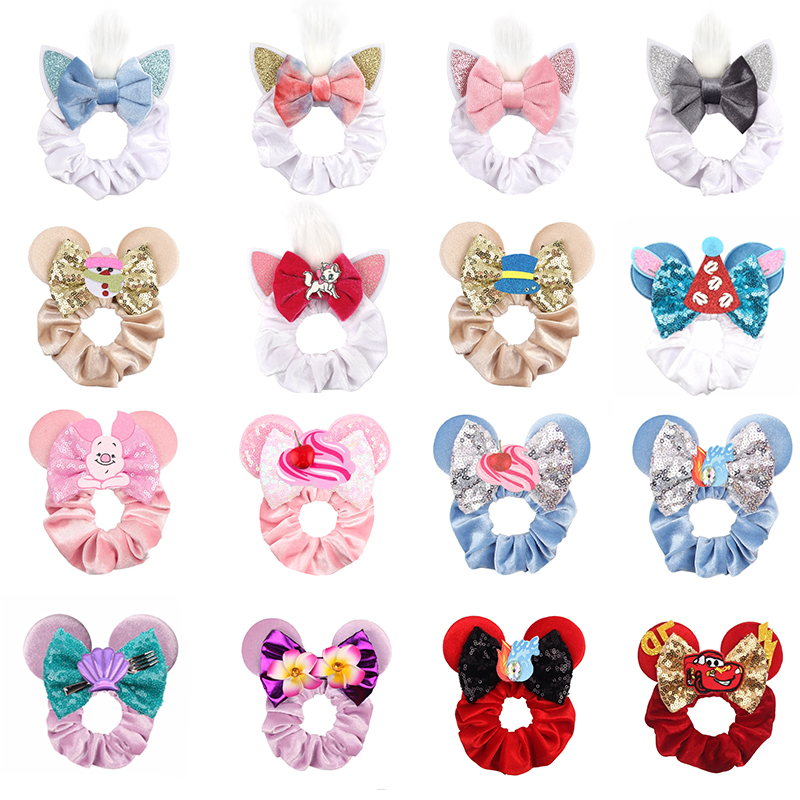 Hair Tie Velvet - ディズニーマウスの耳ベルベットシュシュ女性用,ゴムバンド,ポニーテールホルダー,スパンコールボウ,女の子用ヘアアクセサリー,子供,パーティー,新品