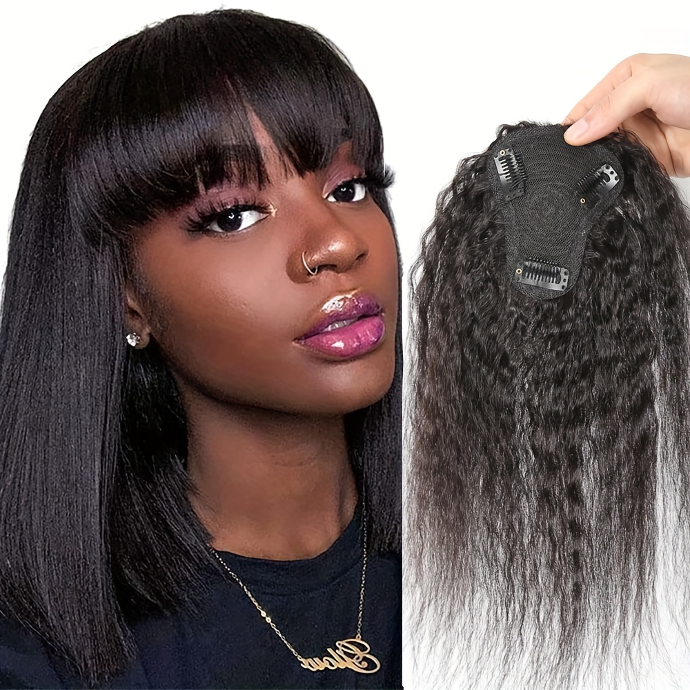 Women Accessories On Sale - 前髪付きキンキーストレートヘアピース、目に見えないクリップ式ウィッグピース、女性用ヘアエクステ、T字型インターネットデザイン