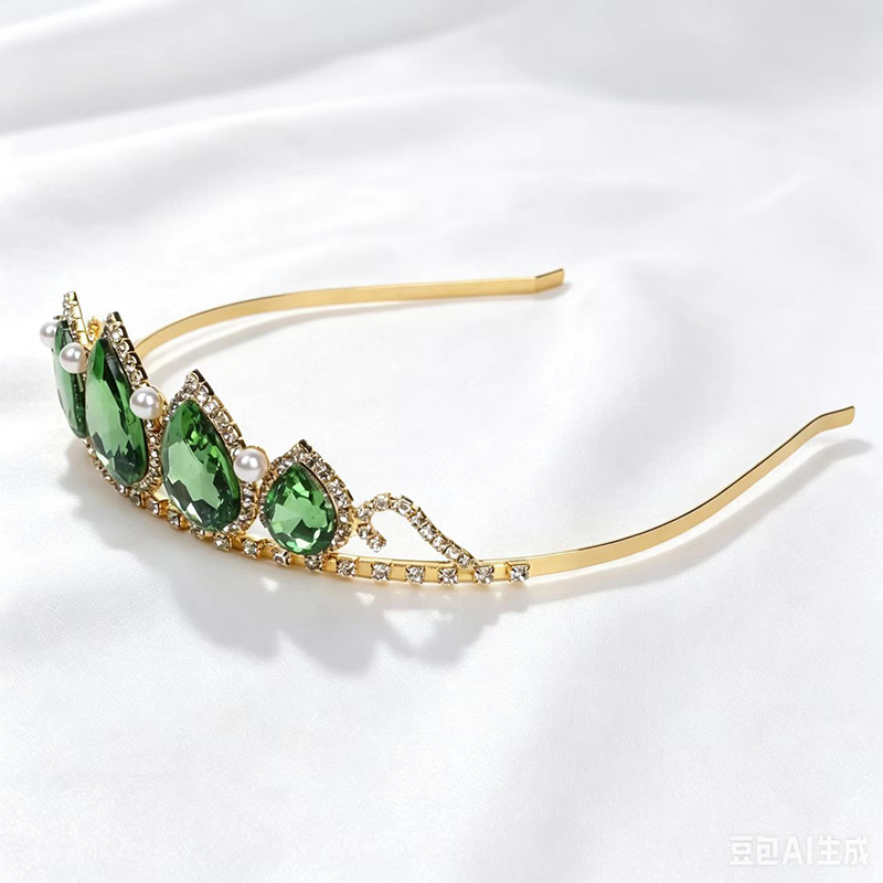 Women Accessories Dropshipping - グリーンウォータードロップラインストーンクリスタルクラウンヘッドピース女性ブライダルヘアアクセサリーウェディングティアラ花嫁ヘアジュエリー