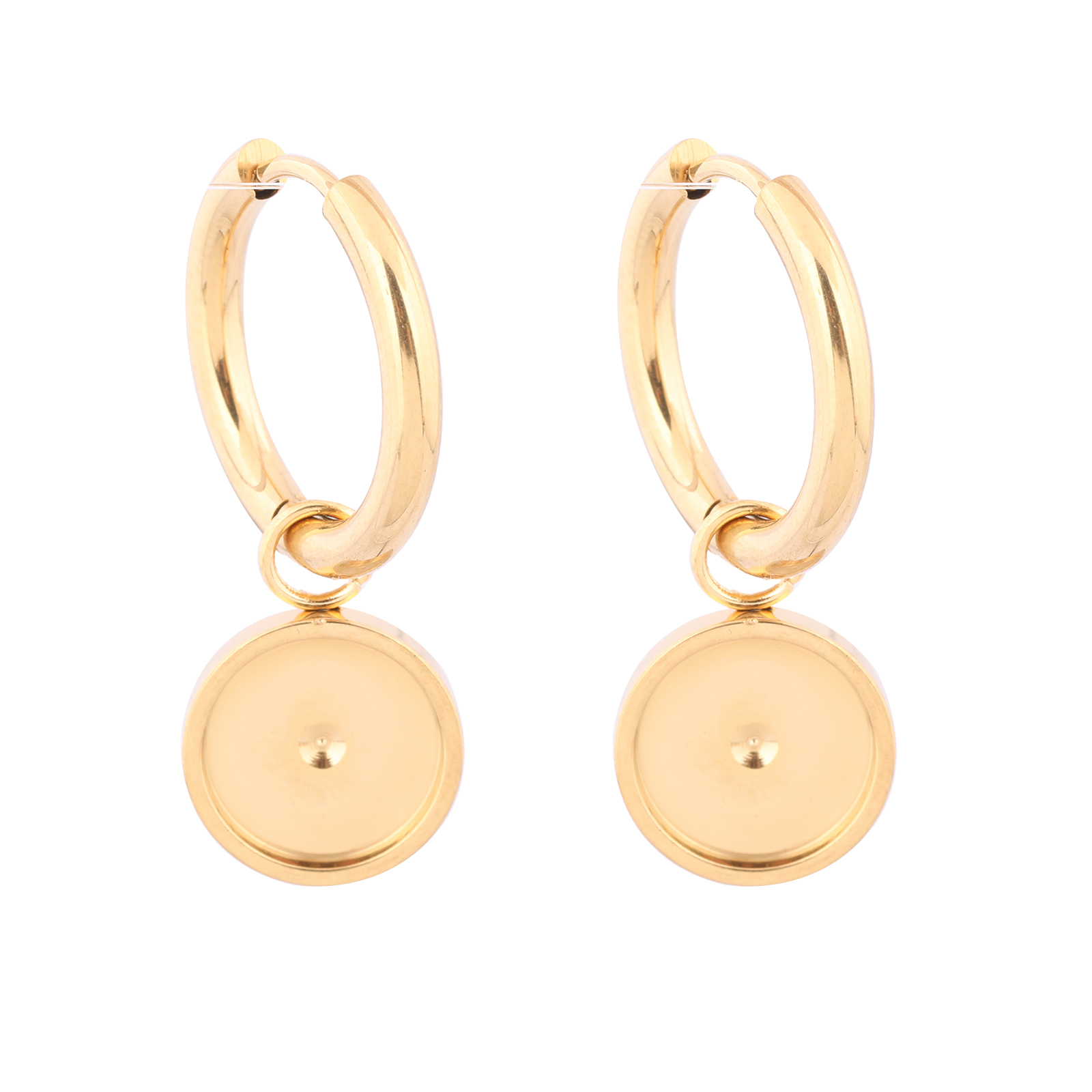 Wrap Ring Gold - 6個入りステンレススチール製ゴールドメッキフープレバーバックイヤリングベースブランク、10mmカボションイヤリングベゼルセッティングトレイDIYパーツに適合