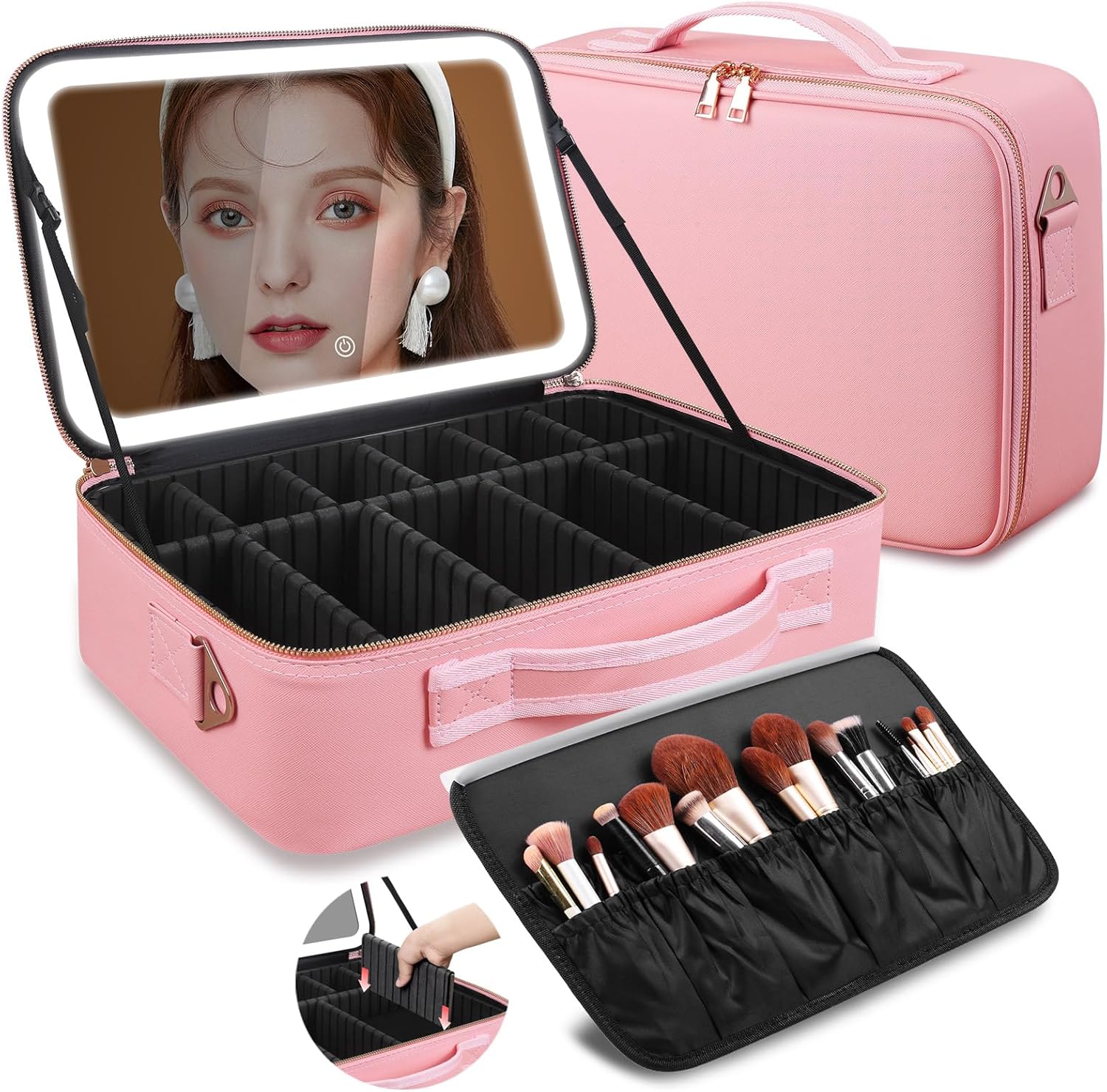Women Accessories Organizer - 大容量メイクアップバッグ 15インチ×11インチ LEDミラー付き 3色ライト メイクアップケースオーガナイザー トラベルコスメティックバッグ