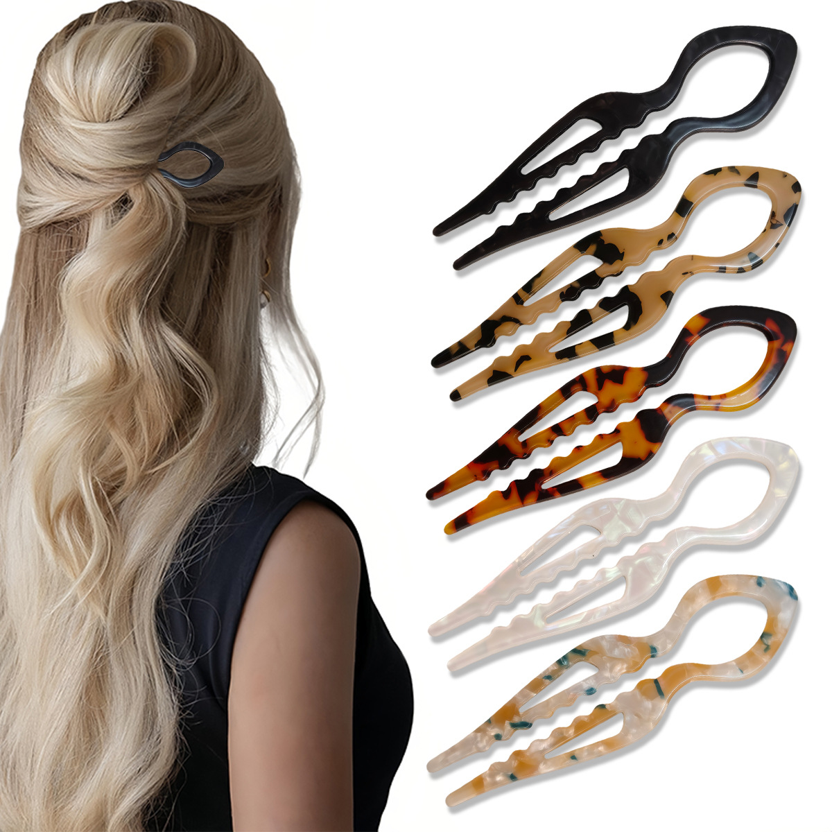 U 字型ヘアスティックべっ甲アクリル滑り止めヘアピン女性のた - Women Accessories On Sale のレビューと価格