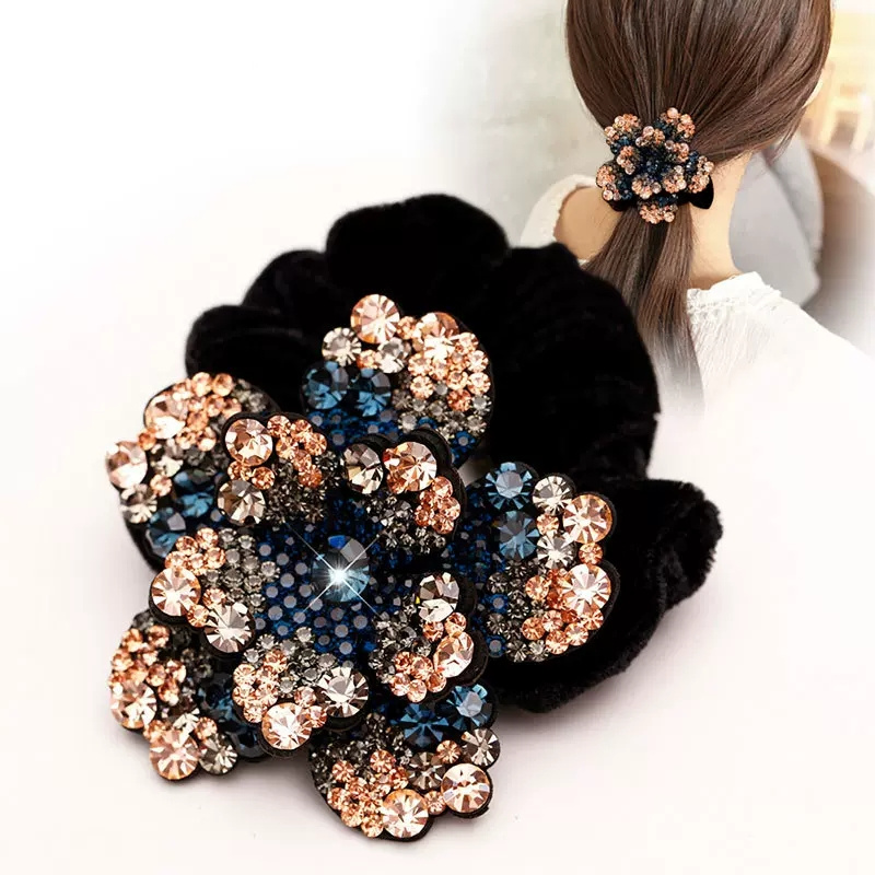 女性ラインストーンシュシュベルベット弾性ヘアバンド花のヘアロ - Hair Tie Velvet のレビューと価格