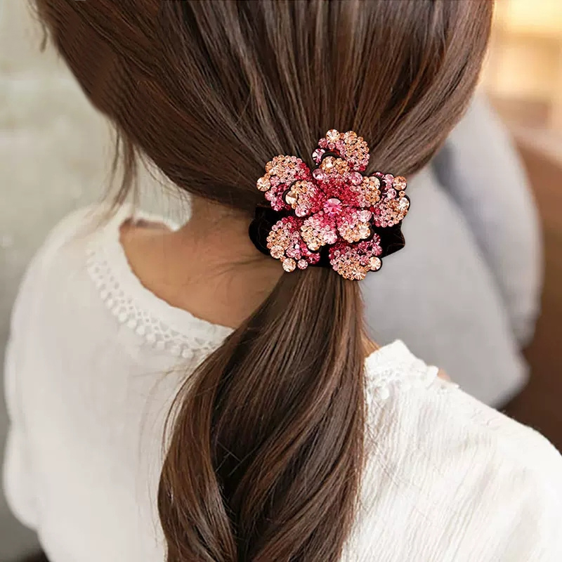 女性ラインストーンシュシュベルベット弾性ヘアバンド花のヘアロ - Hair Tie Velvet のレビューと価格