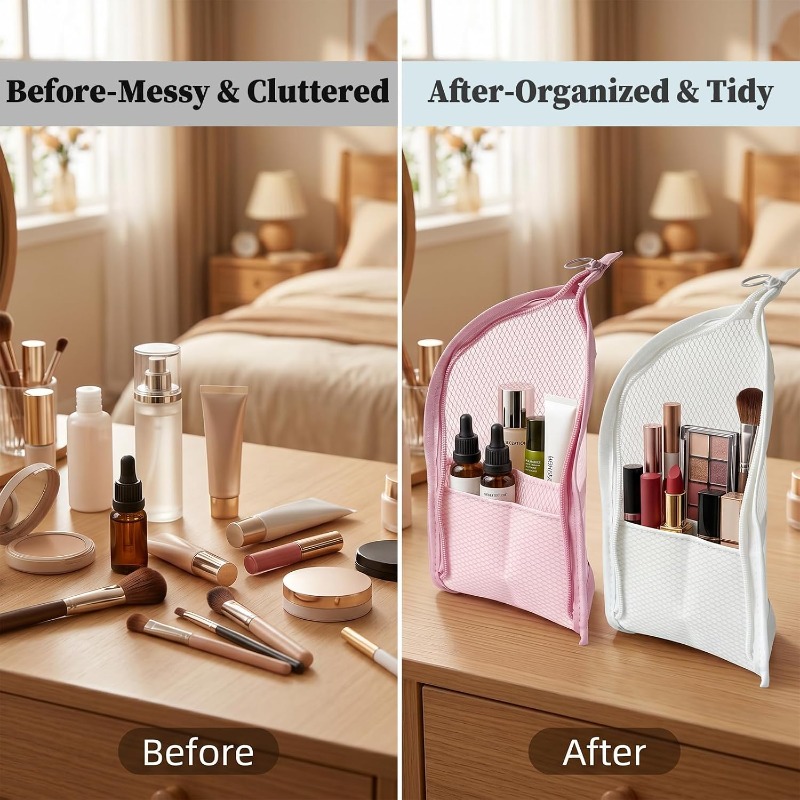 メッシュトイレタリーバッグ 通気性 速乾性 縦型歯ブラシホル - Women Accessories Organizer のレビューと価格