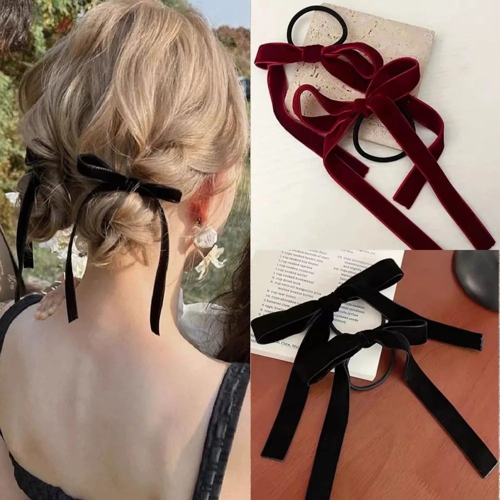 2個入り ファッション ブラックベルベットリボンヘアゴム 女 - Hair Tie Velvet のレビューと価格