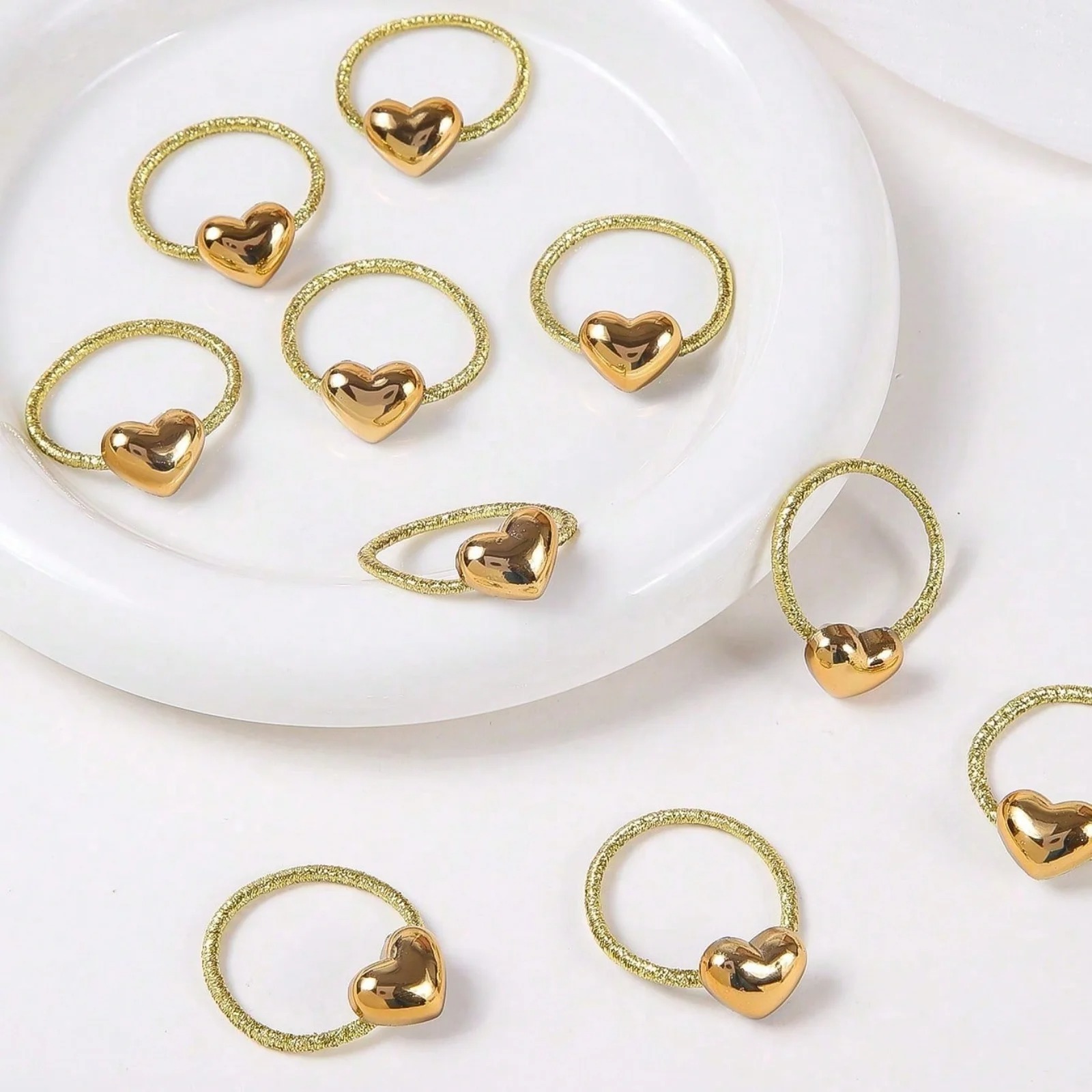 10個入りゴールドハートヘアリングセット キラキラ輝く編み込 - Wrap Ring Gold のレビューと価格