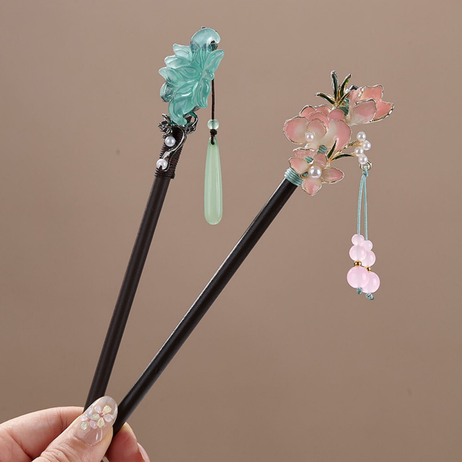 ヴィンテージフラワーヘアピン女性のためのエレガントな木製花ヘ - Pearl Hair Pin のレビューと価格