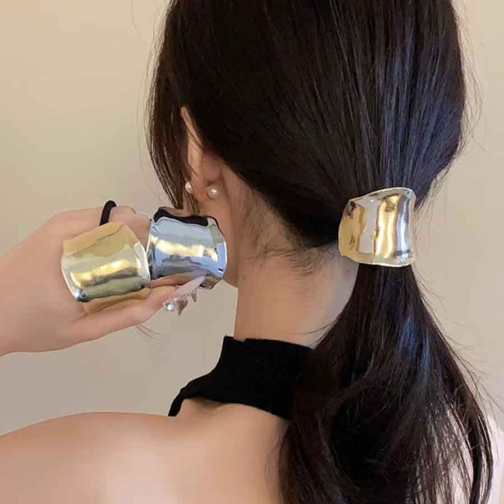 女性のシンプルなゴールド/シルバー不規則な金属弾性ポニーテー - Wrap Ring Gold のレビューと価格