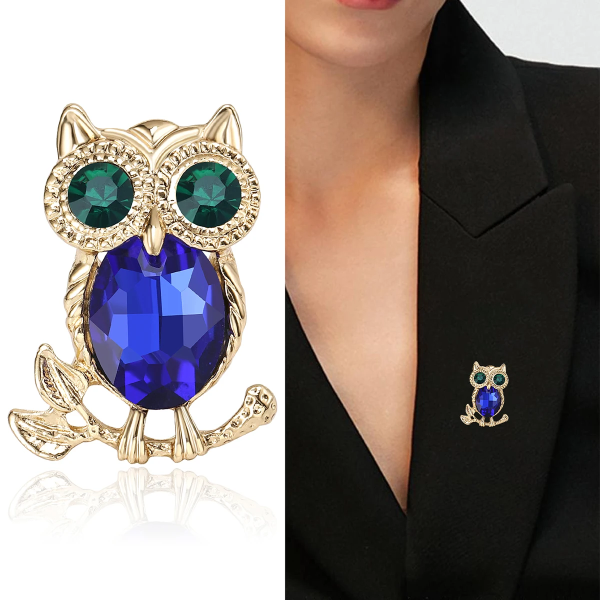 ラインストーンフクロウブローチ女性ユニセックスガラス動物鳥カ - Women'S Accessories Categories のレビューと価格