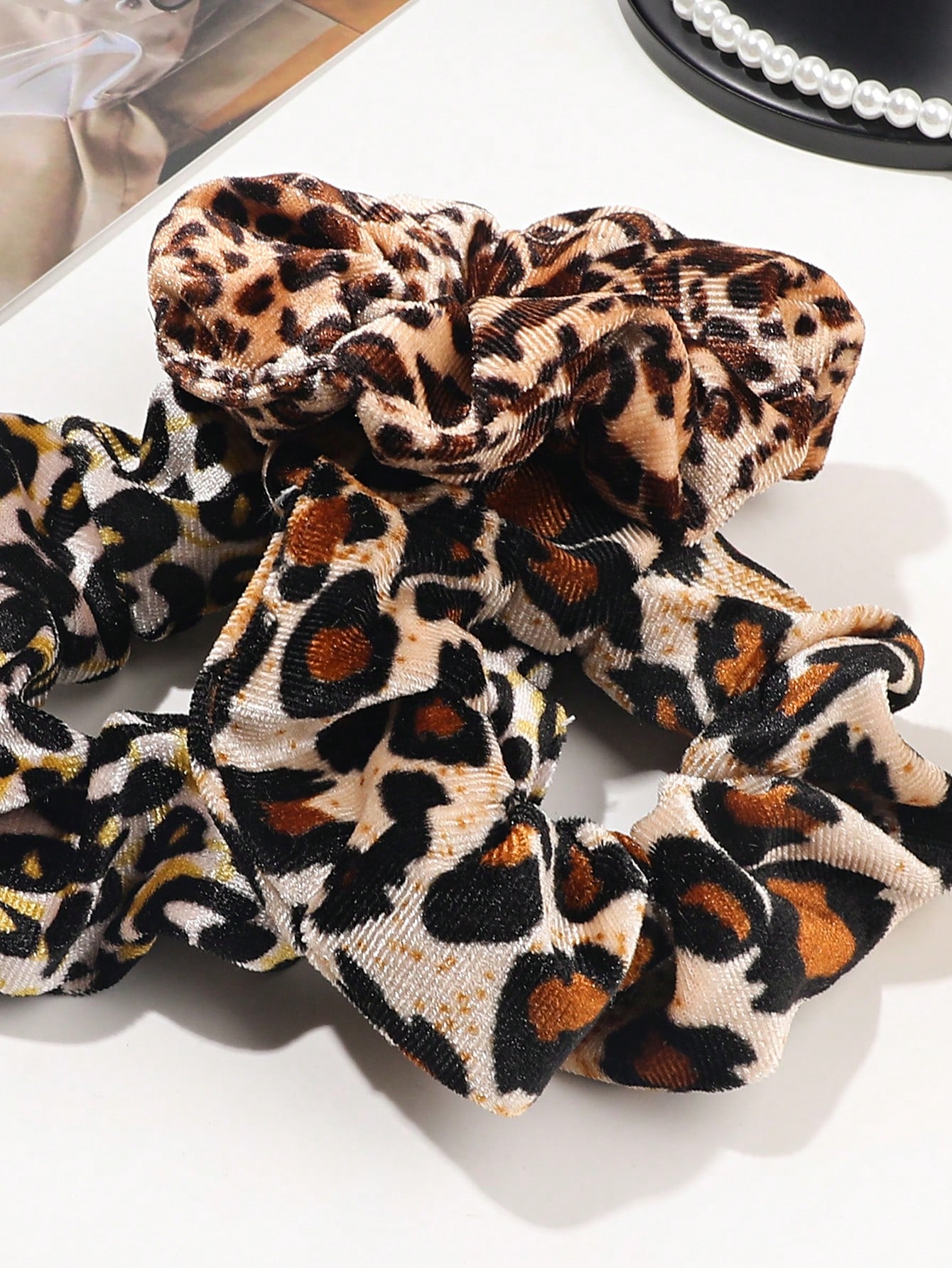 3/6/12 個ヒョウ柄ベルベットとシルクサテンシュシュヘア - Hair Tie Velvet のレビューと価格