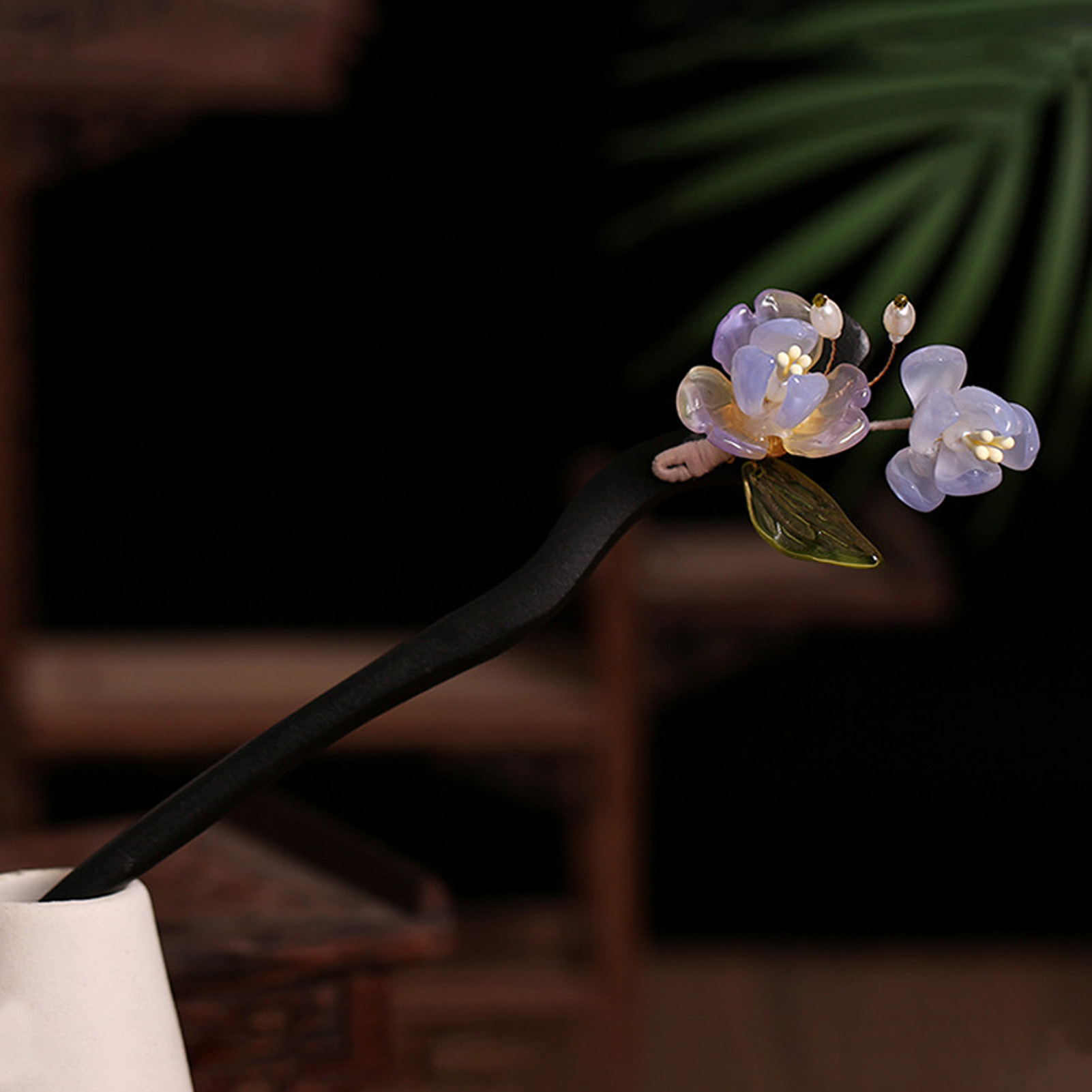 中国風の花のタッセルヘアピンヴィンテージ木製花柄パールヘアス - Pearl Hair Pin のレビューと価格