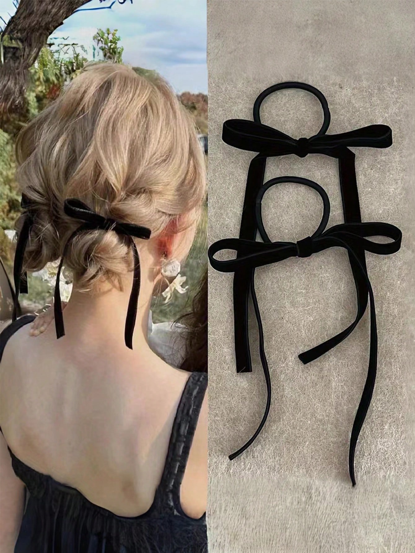 2/8 個ファッションブラックベルベットリボンヘアネクタイ女 - Hair Tie Velvet のレビューと価格