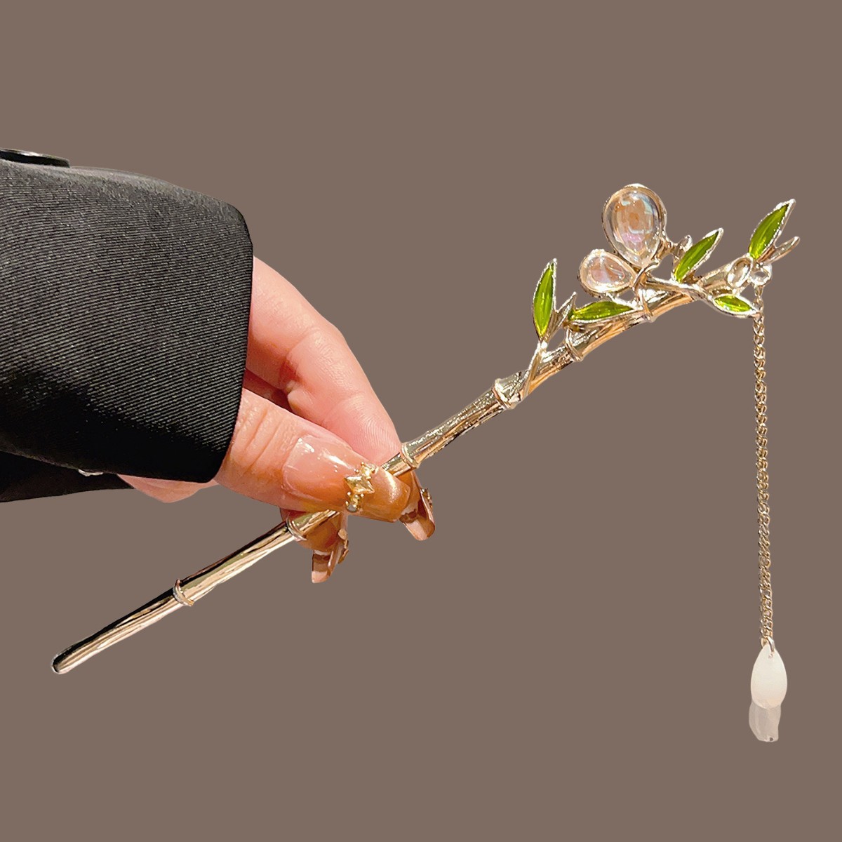 緑の竹タッセルヘアスティック漢服古代風フラワーパールヘアピン - Pearl Hair Pin のレビューと価格