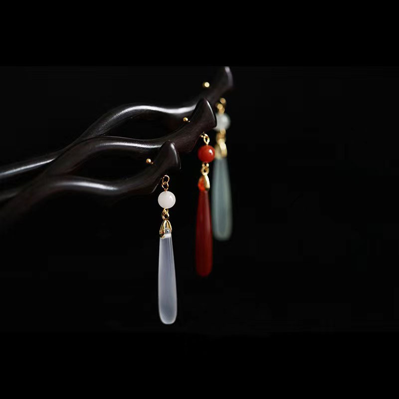 伝統的な木製黒髪スティック中国風韓服ムーンタッセルヘアピンク - Women Accessories On Sale のレビューと価格