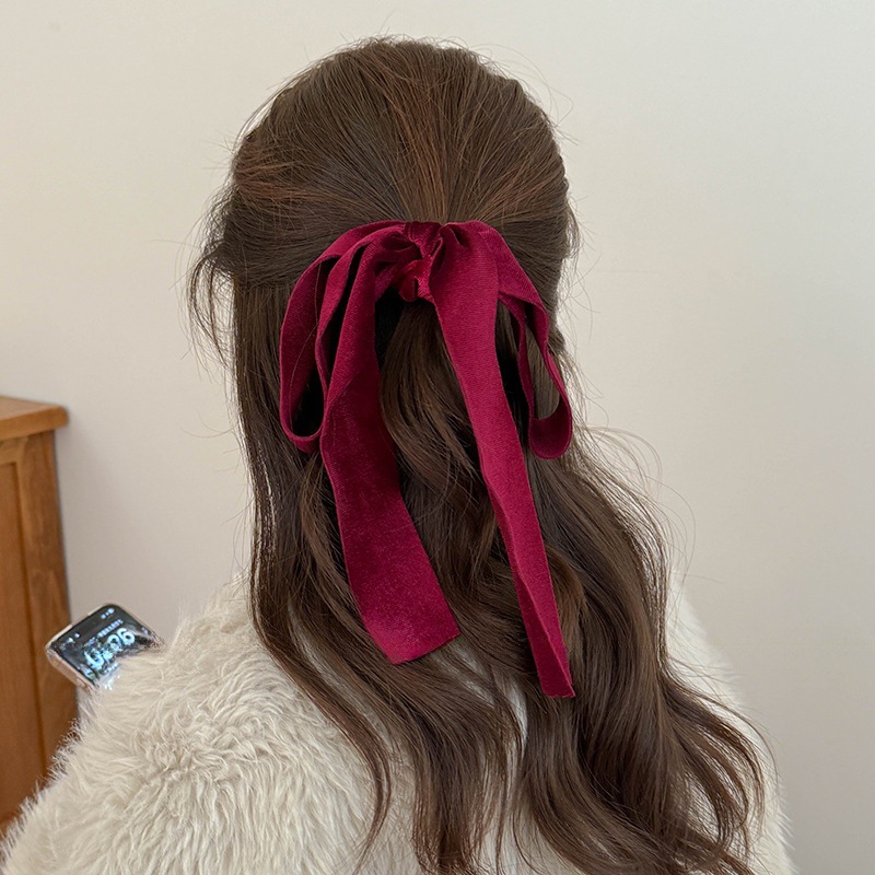 かわいい赤黒ベルベットリボン弓シュシュ女性女の子弾性ヘアバン - Hair Tie Velvet のレビューと価格