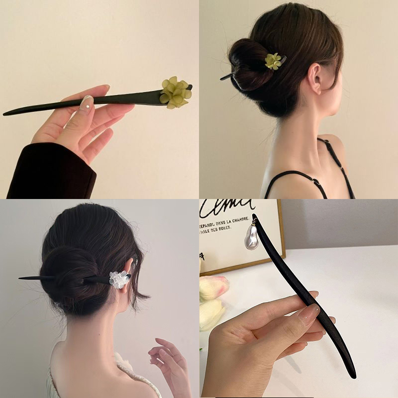 ヴィンテージ中国風の木製花ヘアスティックパールヘアピンジュエ - Pearl Hair Pin のレビューと価格