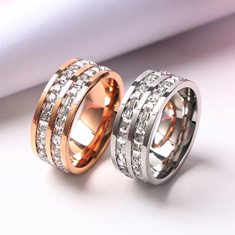 高級ローズゴールドカラー単一二列スクエアジルコンステンレス鋼 - Wrap Ring Gold のレビューと価格