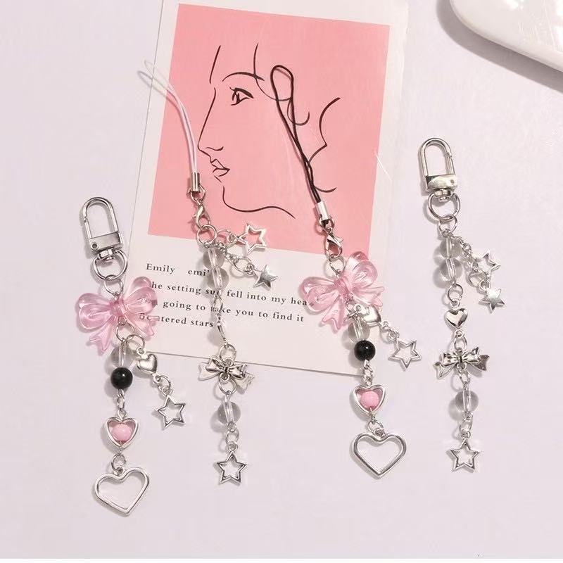 携帯電話ストラップキーホルダー女性女の子韓国ピンククマ蝶花電 - Women'S Key Accessories のレビューと価格