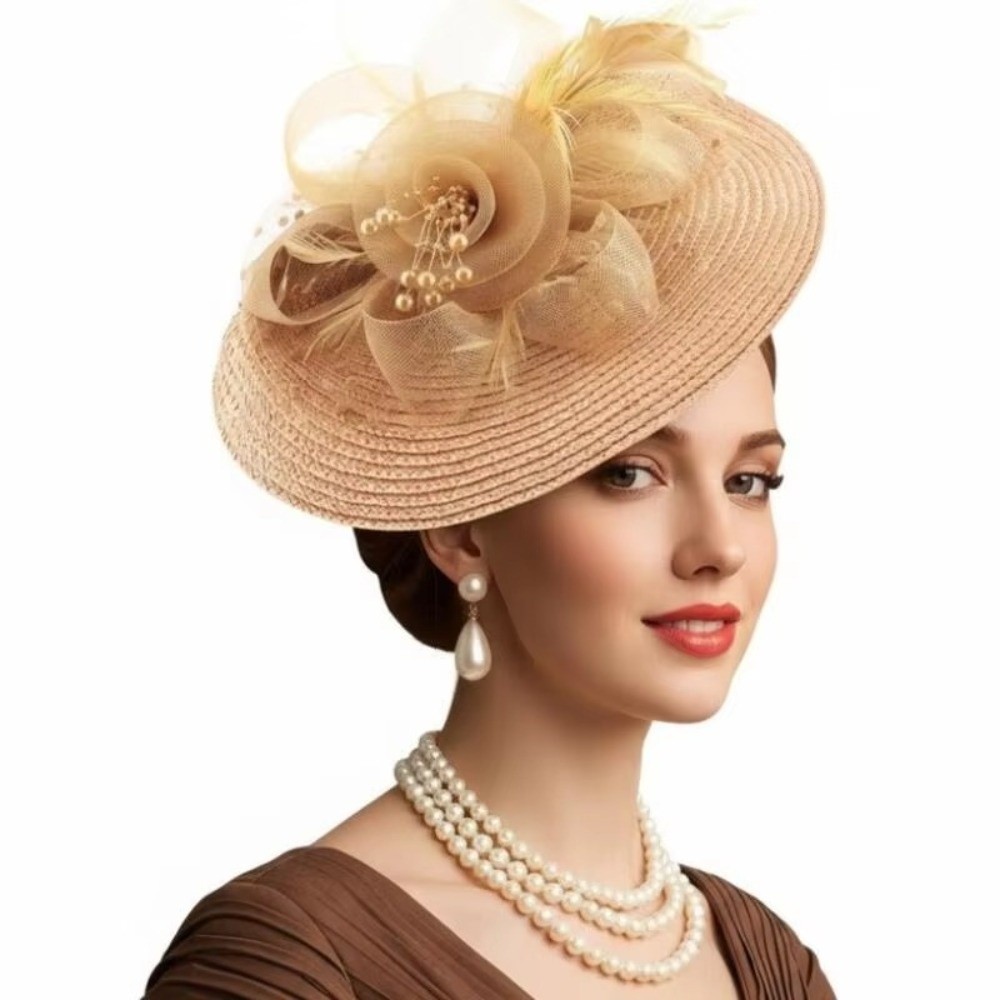 新しいメッシュリボン付きファシネーターキャップ、フラワーフェ - Women Accessories Dropshipping のレビューと価格