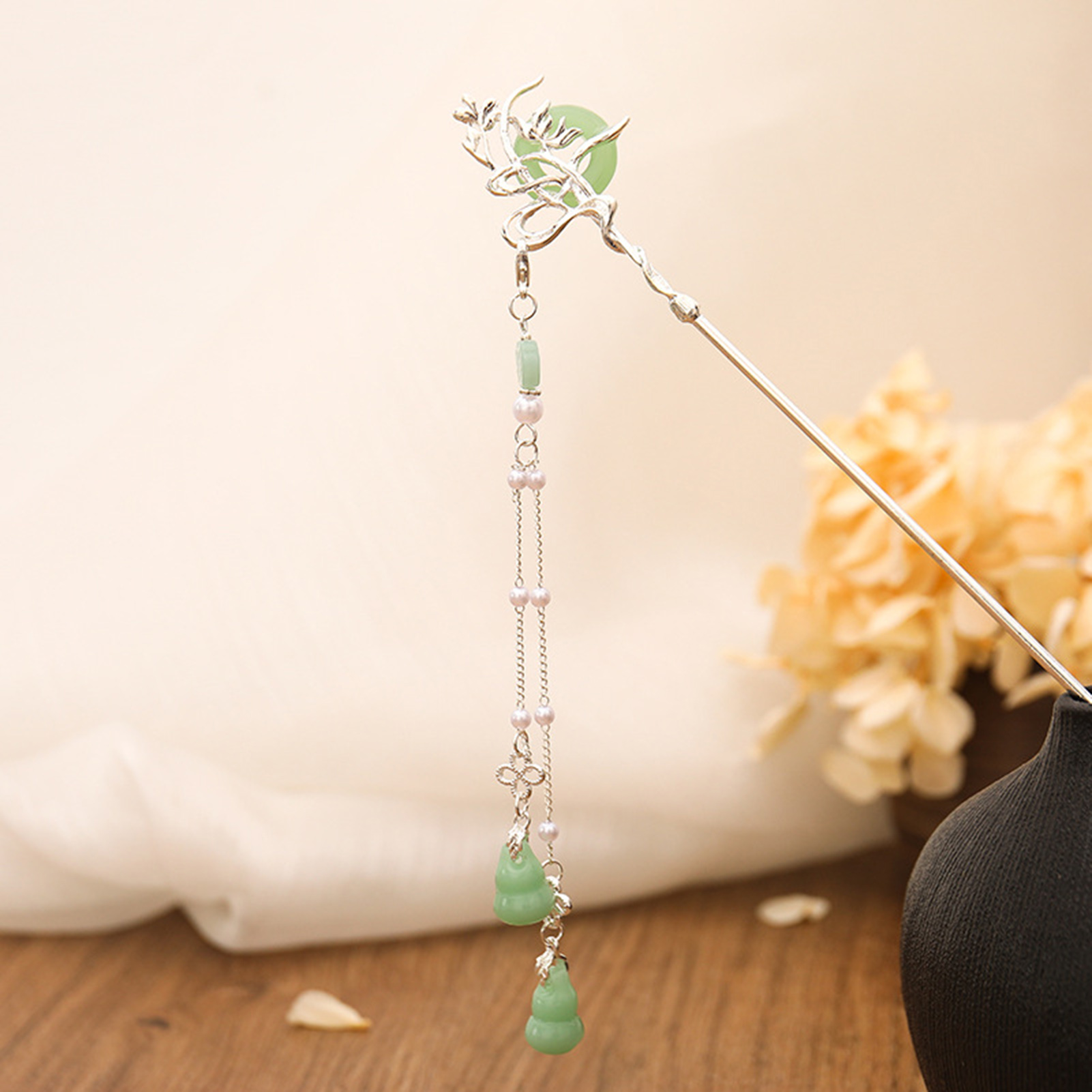 中国風のガラスヘアピン女性のためのエレガントな同心バックルタ - Pearl Hair Pin のレビューと価格